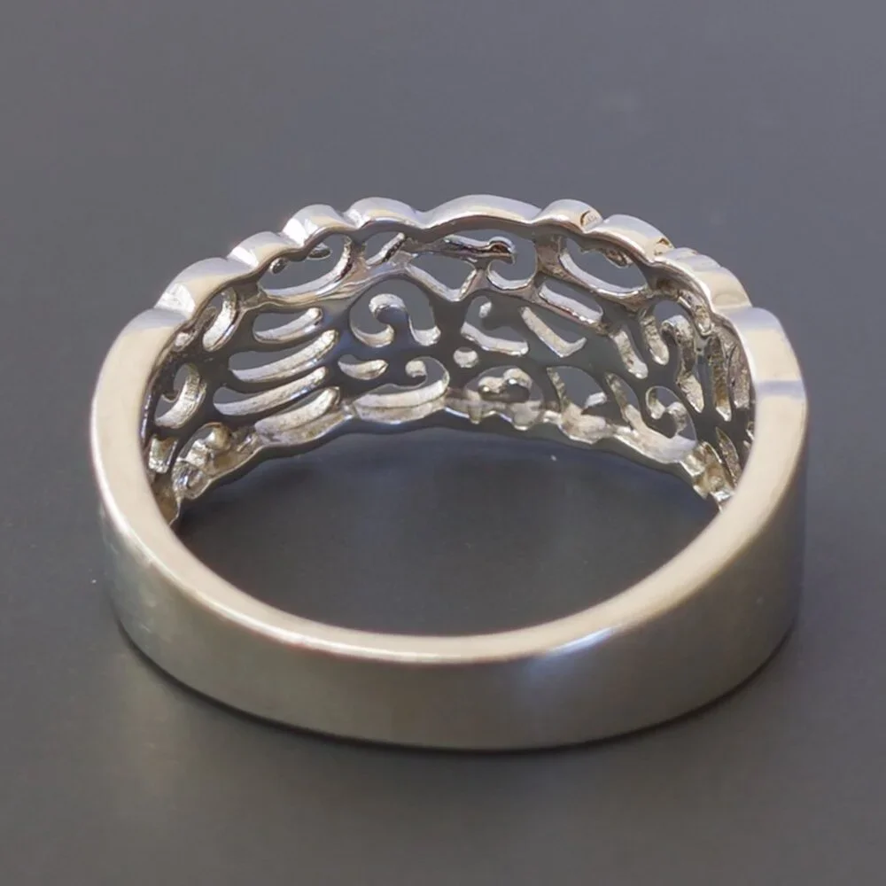 Sterling Openwork Scroll Band — Size 8